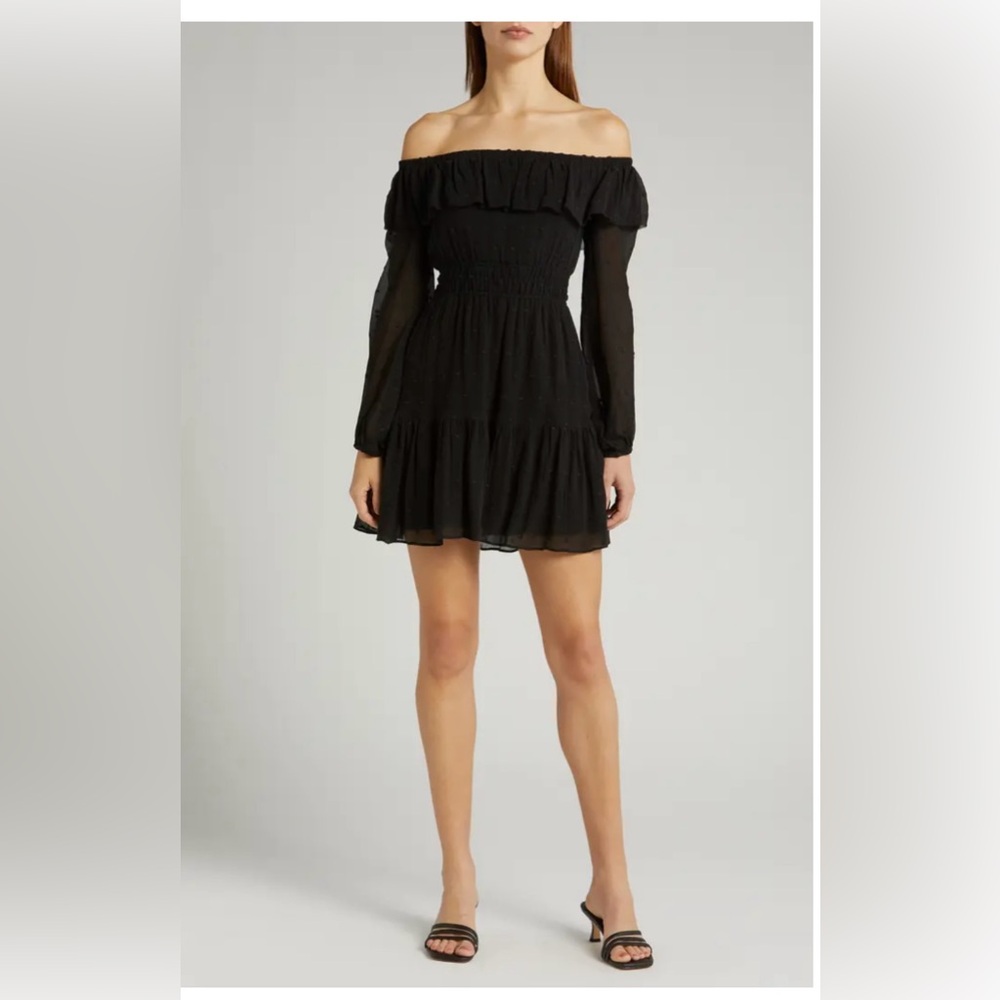 Paige Siene Off The Shoulder Black Silk  Women’s Mini Dress Size 8 NWT